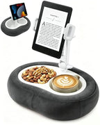 Miledi Tablet Pillow Stand, Compatible with 5"-12.9" Kindle, iPad, Phone/Tablet, 360° Rotating Phone Holder for Bed, Soft Plush Fabric, Detachable Bowl, Reading and Relaxation on Bed, Black - color: Black