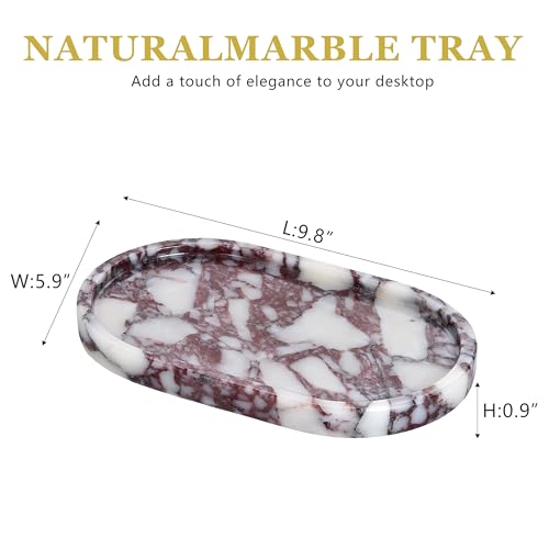 Natural Marble Tray, 9.8"x5.9" Vanity Decorative Tray for Countertop Organizer, Catchall Tray for Perfume, Candles, Jewelry Dish - color: Calacatta Purple, size: 9.8" x 5.9" x 0.9"