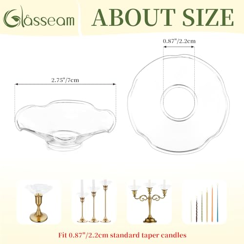 Glasseam Glass Candle Drip Protectors, Set of 24 Clear Bobeches for Candle Stick Holders, Decorative Wax Catchers for Candles, Candle Wax Drip Guard for Taper Candle Holders Bulk Table Decorations - color: Clear, size: Curved-24pcs