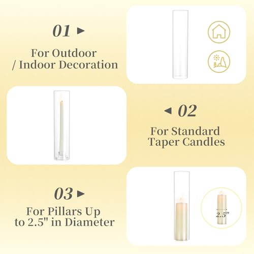 Hewory Hurricane Glass Candle Holders: 10 PCS Clear Open Ended Cylinder Candle Holder Sleeve for Candlestick Holders - Taper Candle Holder Bulk for Wedding Christmas Centerpiece Decor (D 2.5" x H 11")