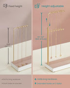 SONGMICS Jewelry Holder, Jewelry Storage Organizer Stand with Metal Frame, Velvet Tray, 12.1 to 18.7 Inches Tall Height Adjustable Necklace Holder, for Rings, Earrings, Pale Gold UJJS026A01 - color: Pale Gold