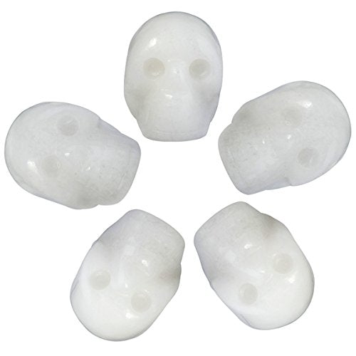 mookaitedecor 1 Inch White Jade Crystal Skull Sculpture Set of 5, Hand Carved Gemstone Statue Figurine Collectible Healing Reiki - color: White