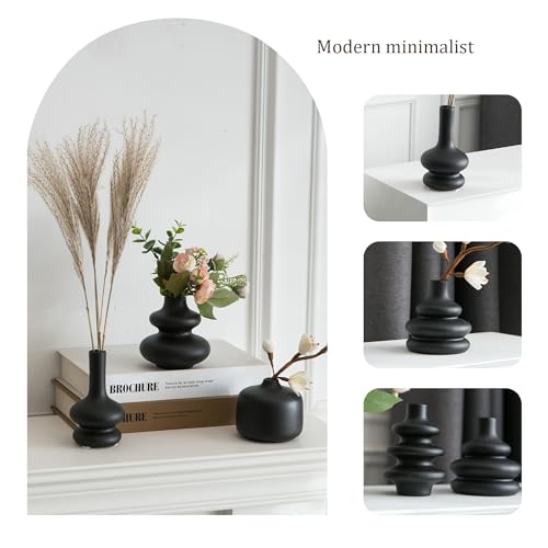 JOJUNO Black Bud Vases, Small Ceramic Vase Set of 5, Mini Pottery Vases for Flowers, Decorative Vases for Home Modern Decor, Boho Decor, Chic Vases for Living Room Dining Table Shelves - color: Black