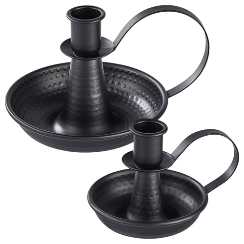 2 Pcs Vintage Tapper Candle Holders, 1 Large and 1 Small Candlestick Holders, Vintage Metal Design with Handles, Ideal for for Home, Halloween and Christmas Decoration