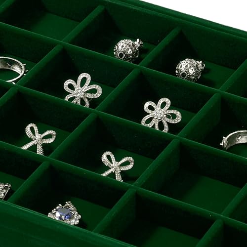 24 Girds Velvet Jewelry Ring Tray Earring Organizer Tray Jewelry Organizer Display Trays for Ring Earrings Storage (Green) - size: 24 Grid for Earring/Ring
