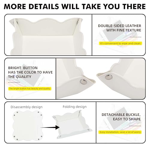 Valet Tray for Men Women - PU Leather Travel Catchall Tray Organizer - Desk Bedside Nightstand Storage Box for Jewelry Key Phone Remote Controller Wallet Watch Glasses Coin Readers -White - color: White