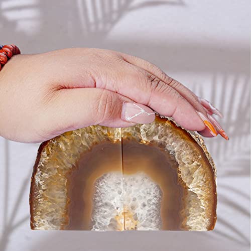 AMOYSTONE Natural Agate Bookends, Stone Book Ends for Kids’ Books, Small Crystal Book Stopper 2-3 LBS, Decorative Bookends for Shelves, for Children's - color: Natural, size: 2-3 Pounds