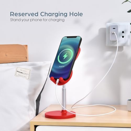 OATSBASF Cute Phone Stand, Pink Phone Stand with Bunny Desk Decor for Women as Pink Desk Accessories and Adjustable Cell Phone Holder for Desk Compatible with All Mobile Phones (Red) - color: Red