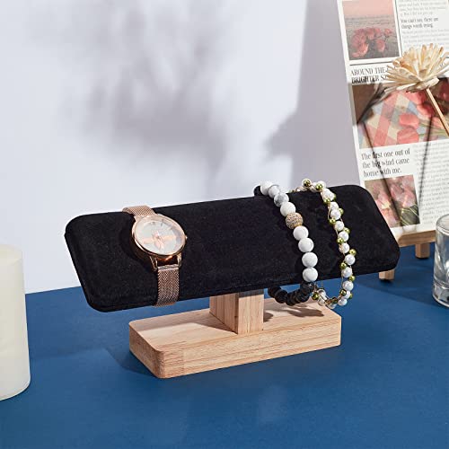 NBEADS Wooden Watch Display Stand, Black Velvet T-Bar Bracelet Holder Jewelry Organizer Stand Removable Bangle Pendants Anklet Tower Rack for Home Use, Retail Display Selling, 7.6x1.9x3.5 - color: Black Velvet