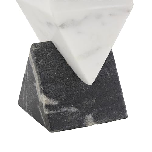 Deco 79 Marble Geometric Decorative Sculpture Stacked Pyramid Home Decor Statue with White Diamond Center, Accent Figurine 4" x 4" x 10", White - size: 4" x 4" x 10"