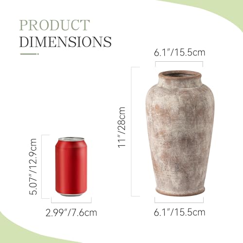 Ceramic Rustic Vase, Large Flower Vase Tall Farmhouse Decorative Vase Floral Pottery Vases for Home Decor Table Living Room Entryway Mantel Bedroom Bathroom Kitchen - 11 Inch Rustic - color: 11"h - Rustic