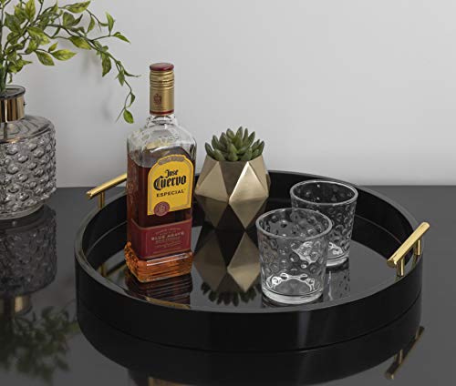 Kate And Laurel Lipton Modern Round Tray, 18" Diameter, Black and Gold, Decorative Accent Tray for Storage and Display - color: Black, size: 18"