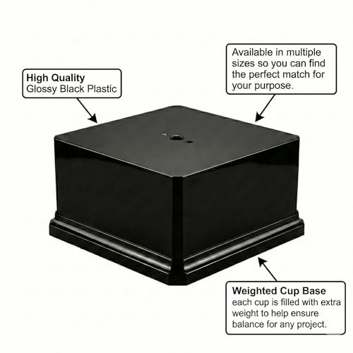Premium Black Gloss Display Base – Weighted Square Pedestal for Trophies, Sculptures, 3D Prints, & Crafts – Heavy-Duty Riser Stand (7x7x3.5 inch) - size: 7x7x3.5 inch