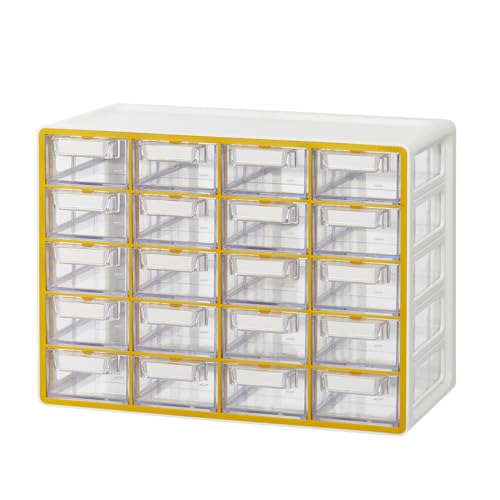 Blue Ginkgo Small 20-Drawer Cabinet – Stackable Clear Organizer for Hardware, Beads, Plastic Bricks, Office, and Craft Storage (Made in Korea, Yellow) - color: YELLOW, size: 20 Drawer