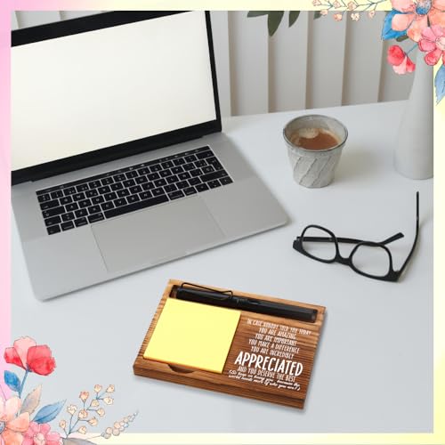 FOUGSTA Appreciation Gifts for Women, New Job Gifts for Women, Inspirational Office Decor Gift for Woman,Wooden Notepad Pen Holder With Inspirational Quotes,16.5 x 12 x 1.5 cm,XXN3 - style: APPRECIATED