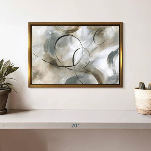 ElephantStock - Allegro Wall Art - Horizontal Floating Framed Canvas - Living Room Wall Decor - Painting Strokes And Lines Framed Canvas Art - Gray And Brown Decor by Nan - 13" x 9" - color: Floating Frame Gold, size: 12"L x 8"W