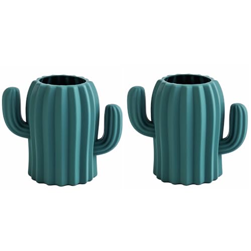 Silicone Pen Holder Cactus Pencil Holder Cute Pens Cup for Desk for Kids Office Decor Desk Accessories Pen Pot Desk Organizer (Dark Green,2 Pack) - color: Dark Green,2 Pack