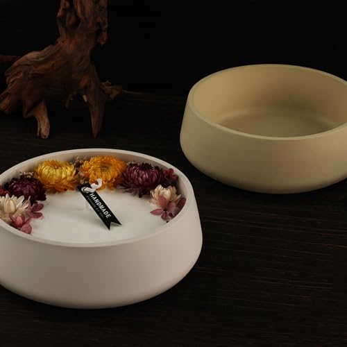 Oval Candle Boat Jar Molds, Creative Silicone Vessels Pot Molds, Concrete Container Storage Tray Making Moulds for Storage Holder Jewelry Box Vase Aroma Cup (Round) - color: Round