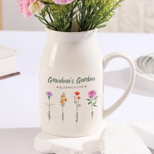 Personalized Flower Vase Small Ceramic Vase with Birth Month Flower Decorative Vases Home Decor Grandma's Garden Blooming in Love Mother's Day Birthday Gift for Mom, Wife, Grandma, Mama, Nana - color: Style 07