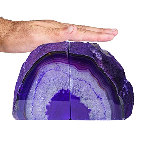 AMOYSTONE Purple Agate Bookends, Heavy Weight Decorative Book Ends for Shelves, Agate Stone Stopper 6-8 LBS for Heavy Books,Perfect for Home and Office Decor - color: Purple, size: 6-8 Pounds