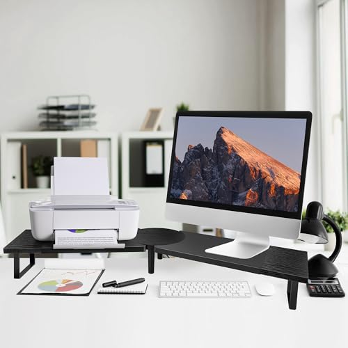 Across-Star Dual-Monitor Stand for Desk - Large Adjustable Length and Angle Riser for 2 Monitors, Double Computer Desktop Organizer, Shelf for TV, Laptop, Printer - color: Black, size: 30.3-40.5‘’L*9.45‘’D*4.9‘’H