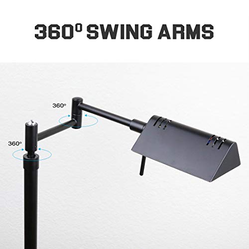 O’Bright Dimmable LED Pharmacy Floor Lamp, 12W LED, Full Range Dimming, 360 Degree Swing Arms, Adjustable Heights, Standing Lamp for Reading, Sewing, and Craft, ETL Listed (Black) - color: Black