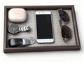 Zosenley Wooden Valet Tray with Leather Base - Nightstand Catchall Organizer for Cologne, Perfume, Keys, Wallet, Phone, Watch, Jewelry & Sunglasses (Llight Gray) - color: Llight Gray