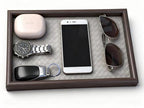 Wooden Valet Tray with Leather Base - Nightstand Catchall Organizer for Cologne, Perfume, Keys, Wallet, Phone, Watch, Jewelry & Sunglasses (Llight Gray) - color: Llight Gray
