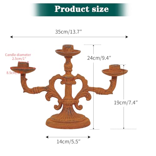 Sungmor Vintage 3-Arm Cast Iron Candelabra, 9.2" Tall Heavy-Duty Rustic Candle Holder for Home Decor, Decorative Candle Stand Centerpiece for Dinners/Weddings/Halloween/Christmas etc Festivals - color: Round Base - 9.2inch Tall