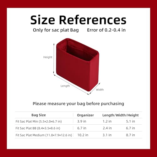 DGAZ Silk Purse Organizer Insert For LV Sac Plat Mini/BB/Medium bag，Silky Smooth Bag Organizer，Luxury Handbag & Tote Shaper(Rouge Cassque,Mini) - color: Rouge Cassque, size: Mini
