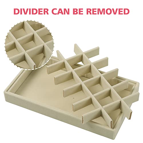 DIOMMELL Set of 8 Stackable Velvet Jewelry Trays Organizer, Jewelry Storage Box Display Trays Showcase Holder Closet Dresser Drawer Organizer for Earring Necklace Bracelet Ring Accessary, Beige