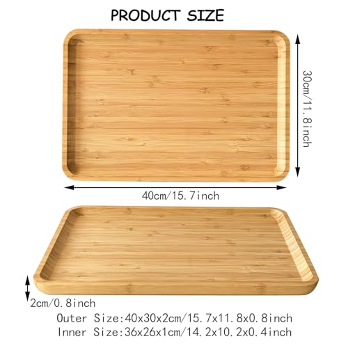 Bamboo Serving Tray Rectangle Platter Breakfast Dinner Food Bed Tray for Eating Kitchen Restaurants (1, 15.7" x 12.8" x 0.8" (no Handle)) - size: 15.7" x 12.8" x 0.8"