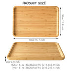 Bamboo Serving Tray Rectangle Platter Breakfast Dinner Food Bed Tray for Eating Kitchen Restaurants (1, 15.7" x 12.8" x 0.8" (no Handle)) - size: 15.7" x 12.8" x 0.8"