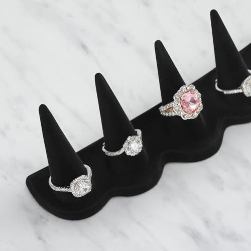 KUKUVR Velvet Ring Display Stand, Finger Jewelry Organizer for Retail Show, Personal Vanity, and Travel – Black Ring Holder for Engagement Rings, Wedding Bands, and Fashion Jewelry (Black 5 Fingers) - color: Black 5 Fingers