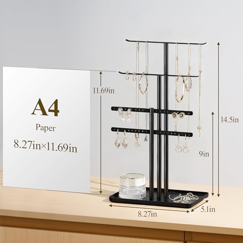pickpiff Black Jewelry Stand Holder Organizer: 14.5" Sturdy Hanger for 80 Pcs Jewelry, Jewlery Tower for Display Necklace, Earring, Bracelet, Watch - color: Black, size: 14.5" Height