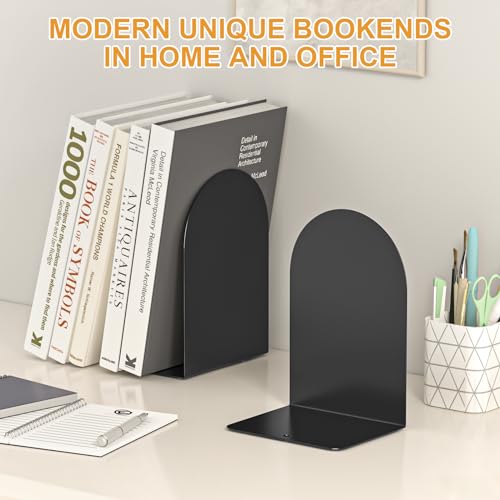 Bookends 2 Pairs, Metal Round Bookends for Shelves, Book Ends for Desk, Book End to Hold Books, Book Stopper, Black Bookend for Home Office - style: 2 Pairs Bookends