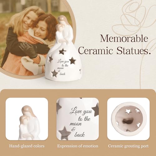 Gifts for Mom from Daughter - Mother and Daughter Figurine - Mom and Daughter Statue - Mother Daughter Gift - Candleholder Statue with Flickering LED - color: Sy0054