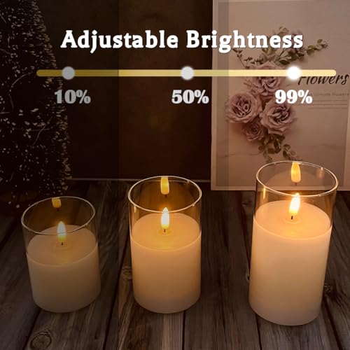 Rechargeable Flameless Candle, Flashing LED Pillar Real Wax Candle with Remote Control and Timer, Teardrop Wick, Clear Glass Electronic Candles, 1 Set of 5 - color: White Glass -Droplet 5P