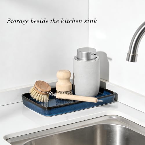 10"×6"×1" Bathroom Vanity Tray for Countertop- Ceramic Decorative Organizer Tray for Dresser Tops, Toilet, Perfume, Sponge Holder Soap Dish Dispenser for Kitchen Counter- Kiln-Transformed Blue - color: Kiln-transformed Blue-1 Pc