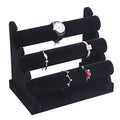 Coward 3 Tier Bracelet Organizer Display Holder, Beige Velvet Stand Rack for Hairband Watch Scrunchie Organizer (Black Velvet) - color: Black
