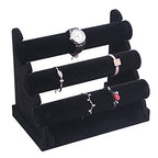 Coward 3 Tier Bracelet Organizer Display Holder, Beige Velvet Stand Rack for Hairband Watch Scrunchie Organizer (Black Velvet) - color: Black