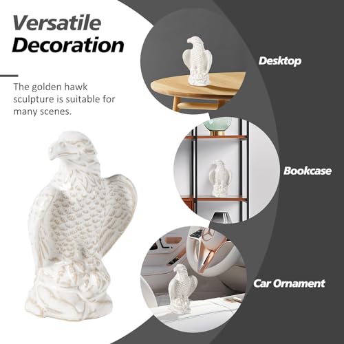 Ceramic Eagle Statue - Modern Hawk Sculpture for Home, Mini Eagle Decor, Figurine Hawk Trophy for Living Room, Bathroom, Bookshelf, Desktop, Car (White) - color: White