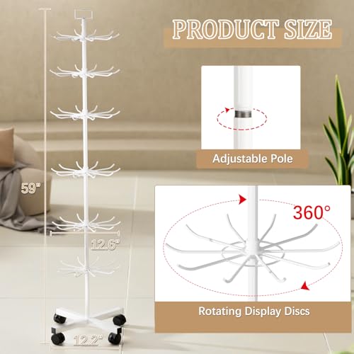 Retail Display Stand Store Display Rack 6 Tier Metal Spinning Display Stand Rack with Wheels Keychain Jewelry Stocking Hat Stand with Hooks for Malls, Showroom, Retail Store (6 Tier White) - color: 6 Tier White