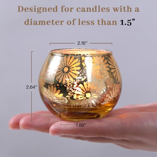 Gold Mercury Glass Votive Candle Holders Set of 12, Round Tealight Candle Holders Bulk for Table Centerpieces, Weddings, Shower Gifts, Christmas, Halloween Party Decorations - color: Gold