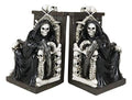 Ebros Gift Gothic Grim Reaper Dark Lord Sitting On Skulls and Skeleton Bones Thrones Pair of Bookends Statue 7" Tall Bibliography Macabre Ossuary Figurine As Halloween Decor