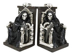 Ebros Gift Gothic Grim Reaper Dark Lord Sitting On Skulls and Skeleton Bones Thrones Pair of Bookends Statue 7" Tall Bibliography Macabre Ossuary Figurine As Halloween Decor