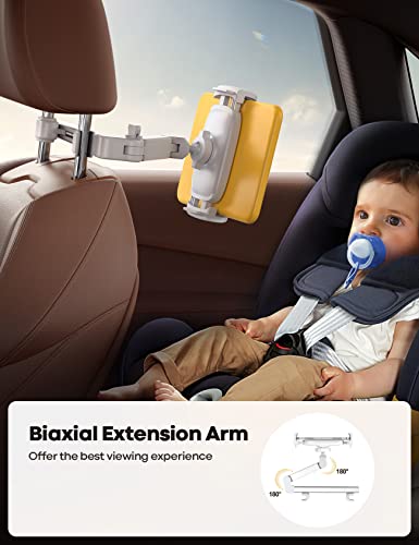 Lamicall Car Headrest Tablet Holder - [Extension Arm] Upgrade Adjustable Tablet Car Mount for Back Seat, Road Trip Essentials for Kids, for 4.7-11" Device like iPad Pro, Air, Mini, Galaxy, Fire, White - color: White