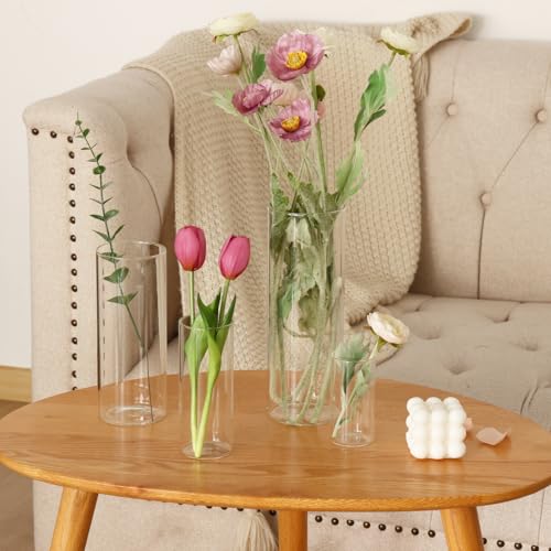 Fixwal 24pcs Clear Glass Cylinder Vases, 4, 6, 8, 10 Inch Tall Cylinder Vases for Centerpieces, Glass Flower Vase Floating Candle Holder Vase for Table Shelf, Party, Wedding, Home Decor - size: 24pcs