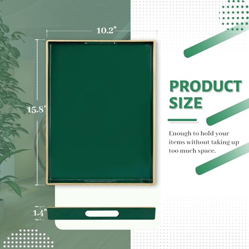 MAONAME Dark Green Decorative Tray, Serving Tray with Handles, Plastic Trays for Coffee Table, Rectangular Trays for Living Room, Bedroom, 15.8" X 10.2" X 1.4" - color: Dark Green, size: 15.8" x 10.2" x 1.4"