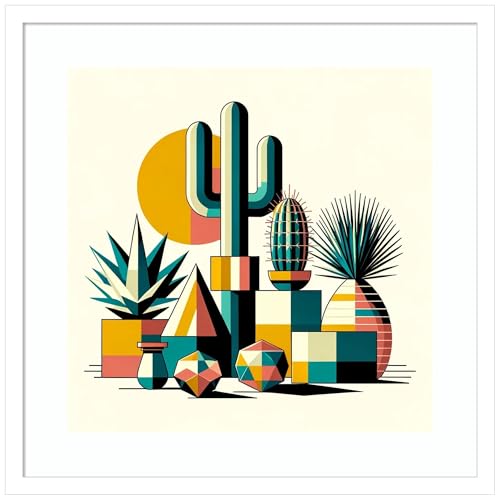 Amanti Art Framed Wall Art Print 21x21 Succulents in Cubist Vases by David Galan, Abstract Wall Art, Modern Contemporary Decor, Medium Poster Painting Artwork for Living Room, Bedroom, Bathroom, - color: Svelte White, size: 21"L x 21"W